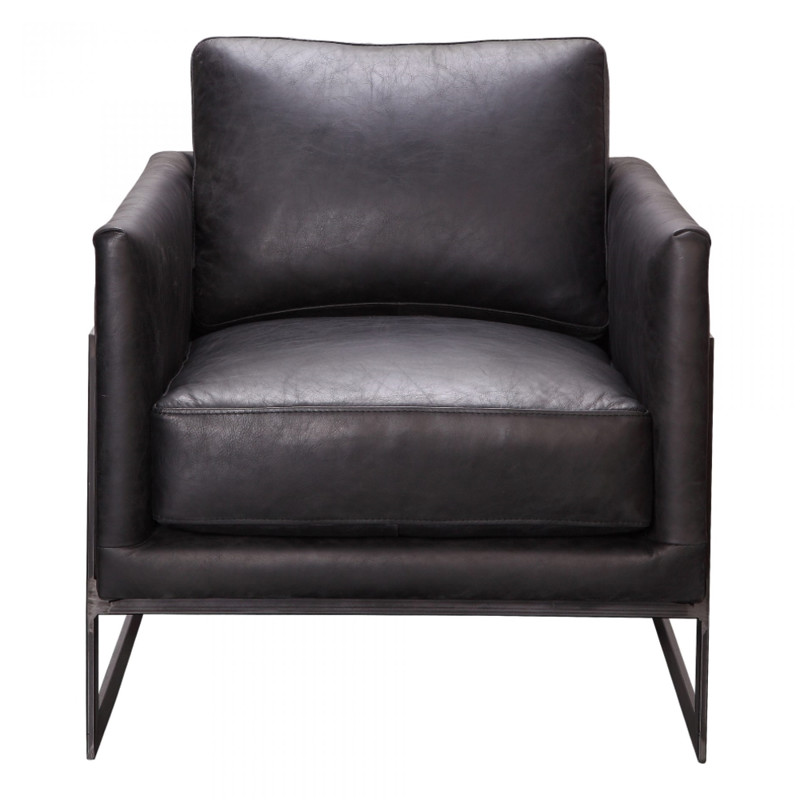 Griffin Industrial Loft Black Leather Iron Living Room Arm Chair