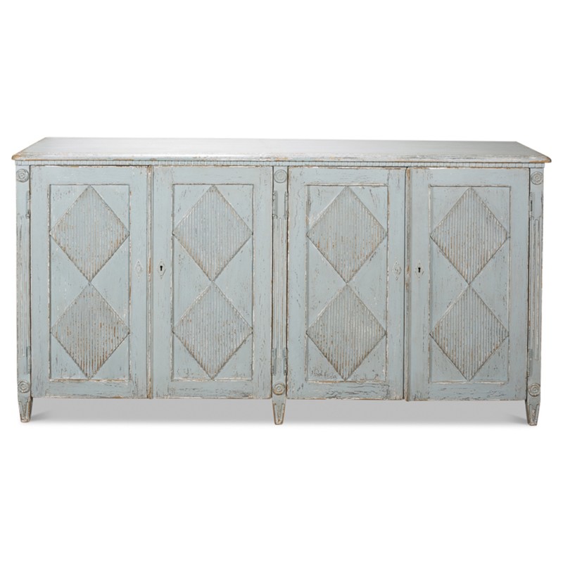 Agatha French Country Blue Distressed Reclaimed Wood Door Sideboard