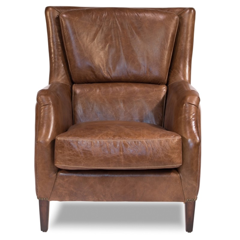 Janet Rustic Lodge Brown Leather Nailhead Trim Arm Chair