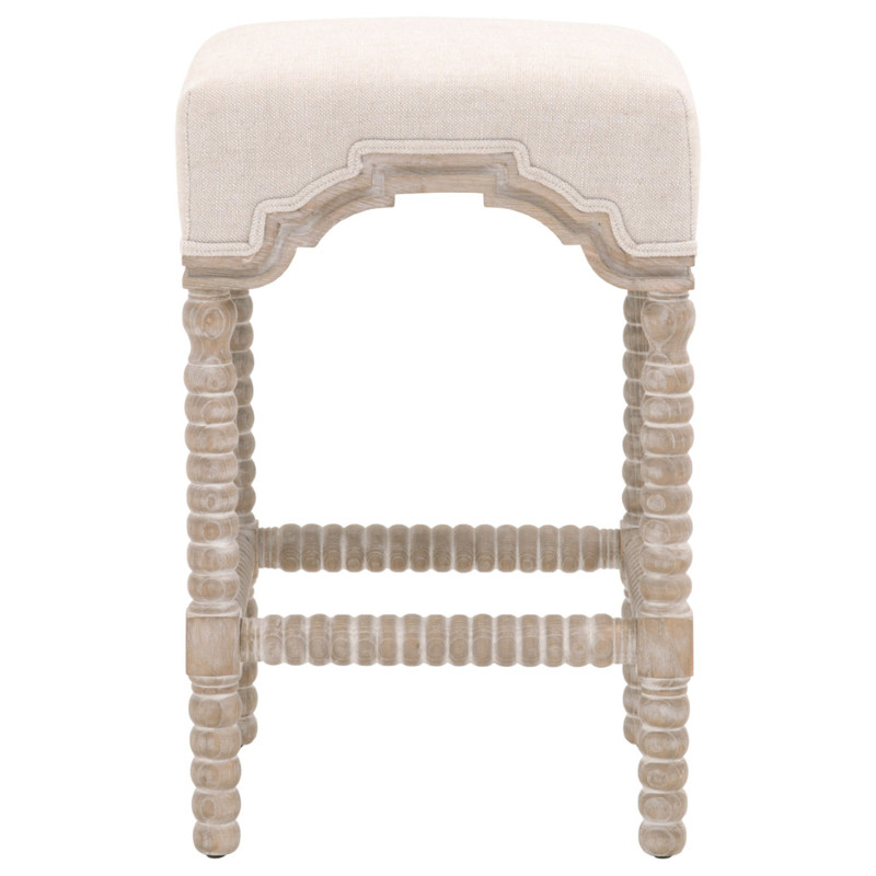 Christine French Country Beige Upholstered Natural Grey Wood Counter Stool