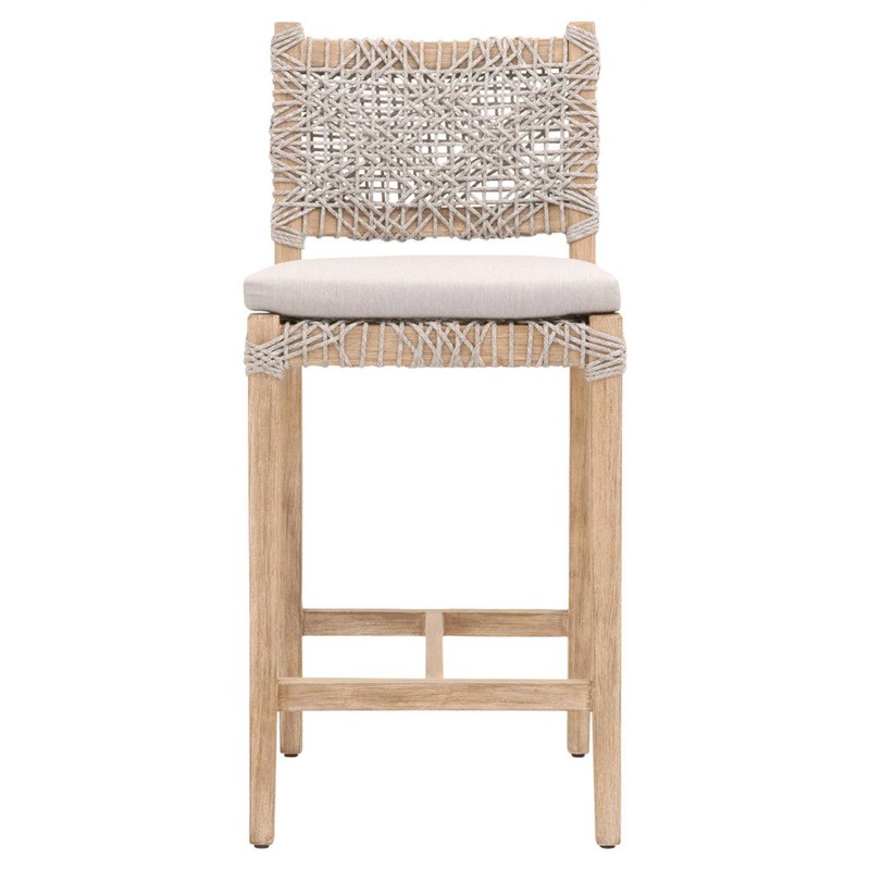 Kristoffer Coastal Beach Woven Rope Natural Grey Mahogany Counter Stool