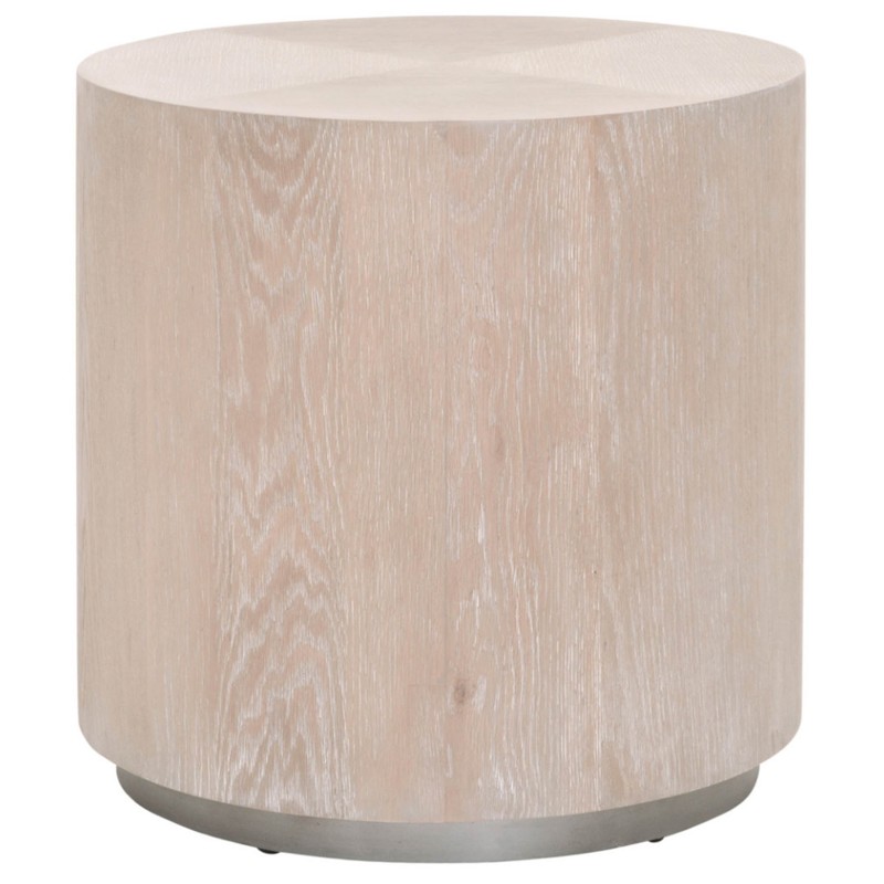 Lionel Coastal Beach Natural Grey Oak Wood Large Drum End Table