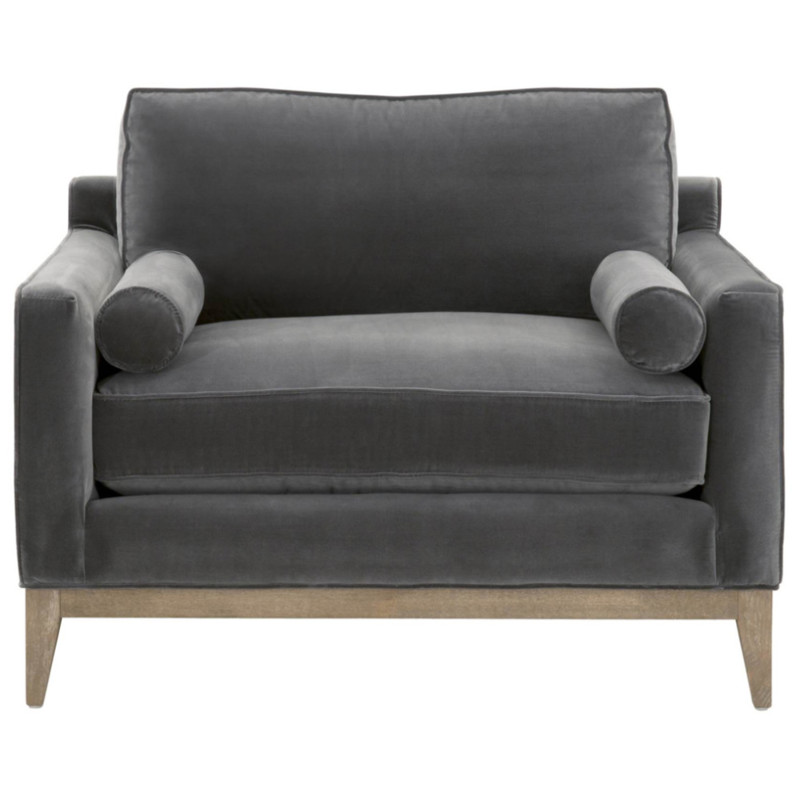 Stephanie Modern Classic Grey Velvet Oak Wood Occasional Chair