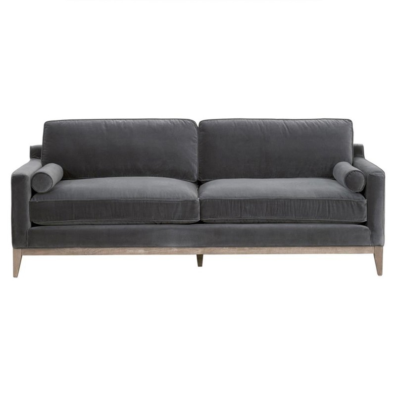 Stephanie Modern Classic Grey Velvet Oak Sofa - 86"