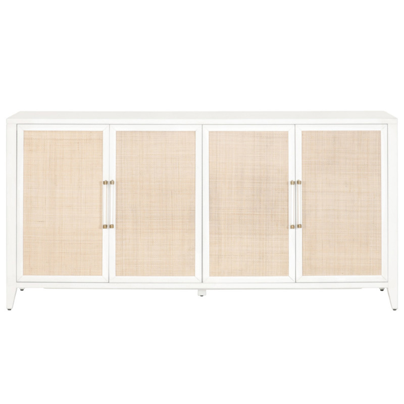 Steven Coastal Beach Natural Rattan White Frame Media Sideboard