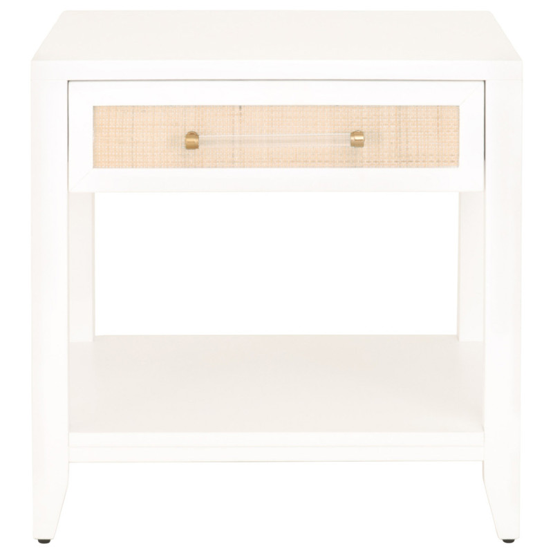 Steven Coastal Beach Natural Rattan White Frame Side Table