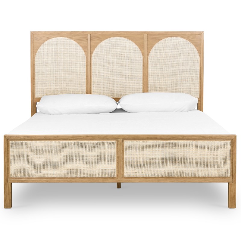 Allie Coastal Light Brown Oak Wood Natural Woven Cane Classic Bed - Queen by Four Hands