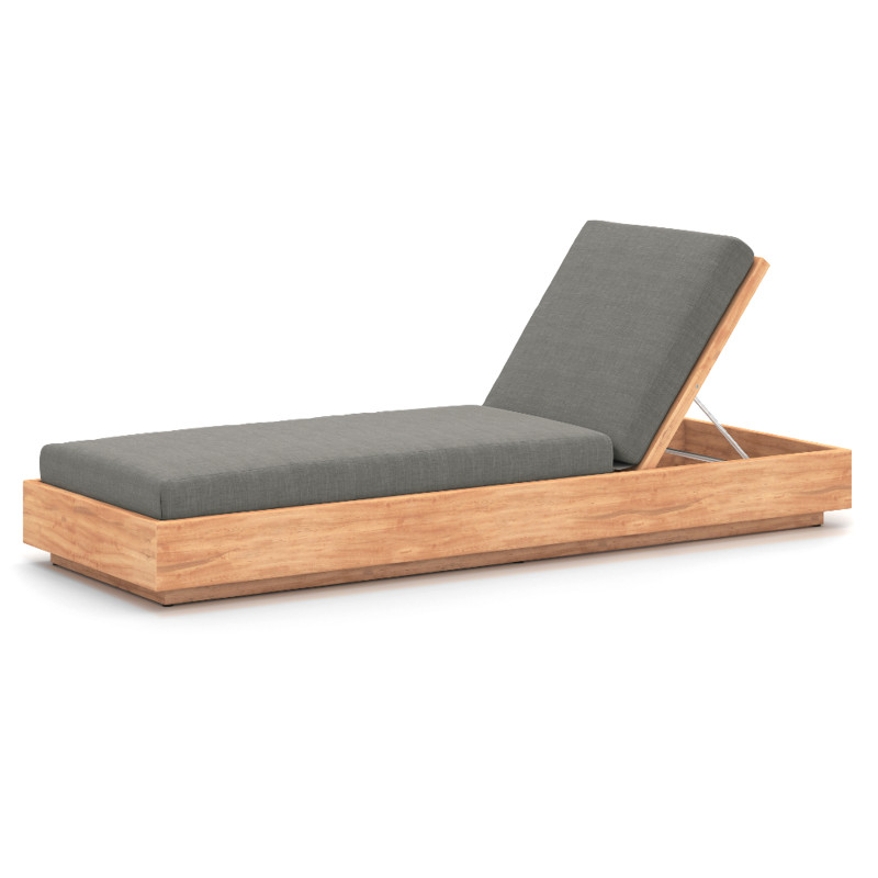Kisha Modern Classic Black Upholstered Linen Natural Teak Wood Outdoor Chaise