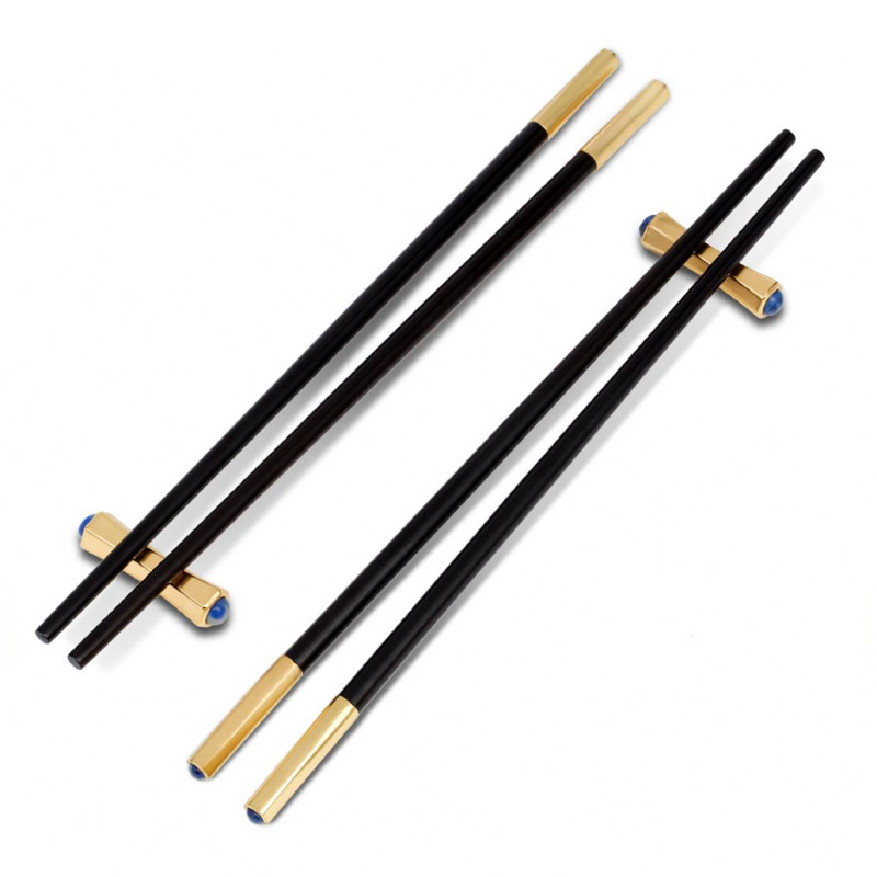 L'Objet Zen Modern Black Wood Gold Edge Chopsticks and Rests - Set of 2 Pairs