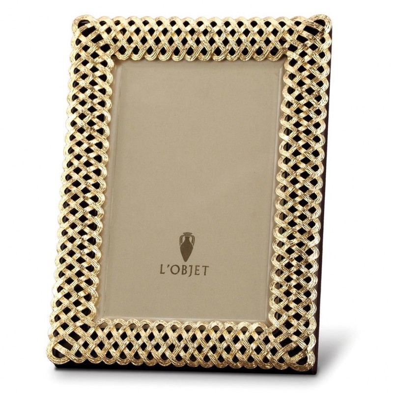 L'Objet Braid Hollywood Regency Gold Plated Beveled Glass Photo Frame - 4x6