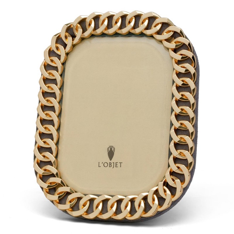 L'Objet Cuban Link Hollywood Regency Gold Plated Beveled Glass Photo Frame - 4x6