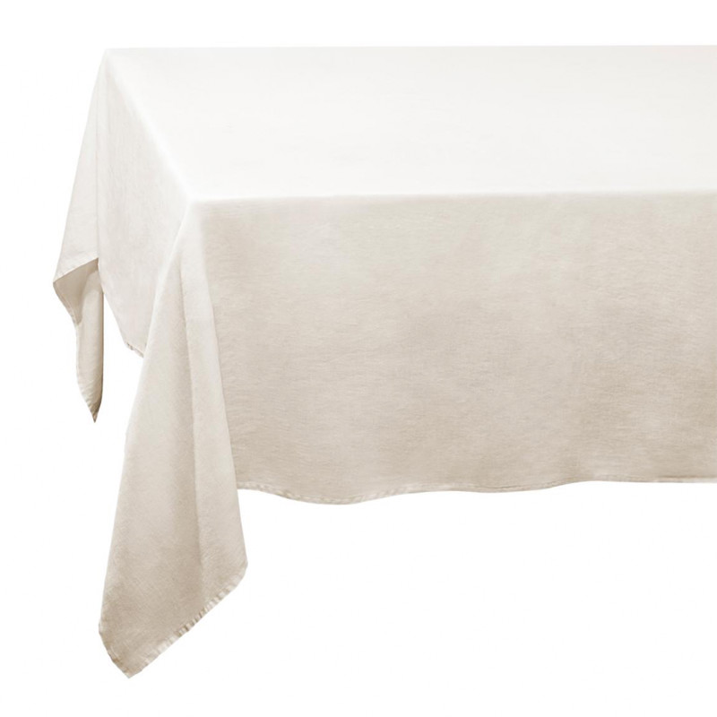 L'Objet Sateen Modern Classic Ivory Linen Tablecloth - 90" x 70"