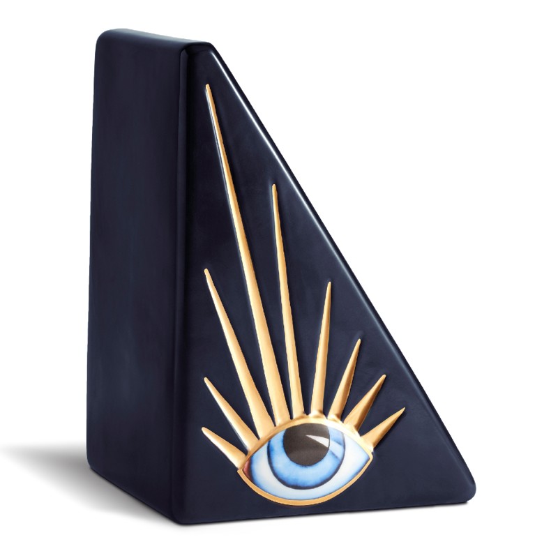 L'Objet Lito Modern Classic Blue Porcelain Gold Accent Bookend