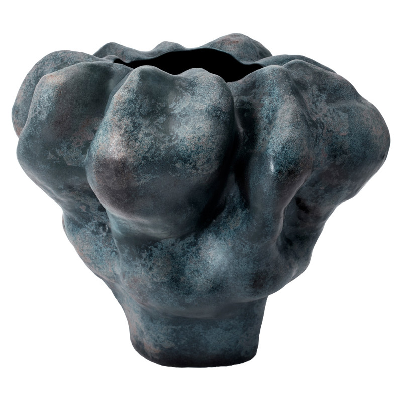 L'Objet Timna Industrial Loft Blue Porcelain Decorative Vase - Short