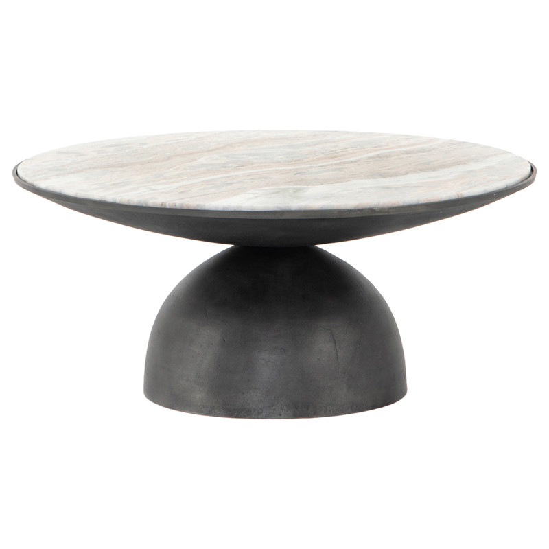 Malia Industrial Loft Beige Marble Top Aluminum Round Coffee Table - 36"