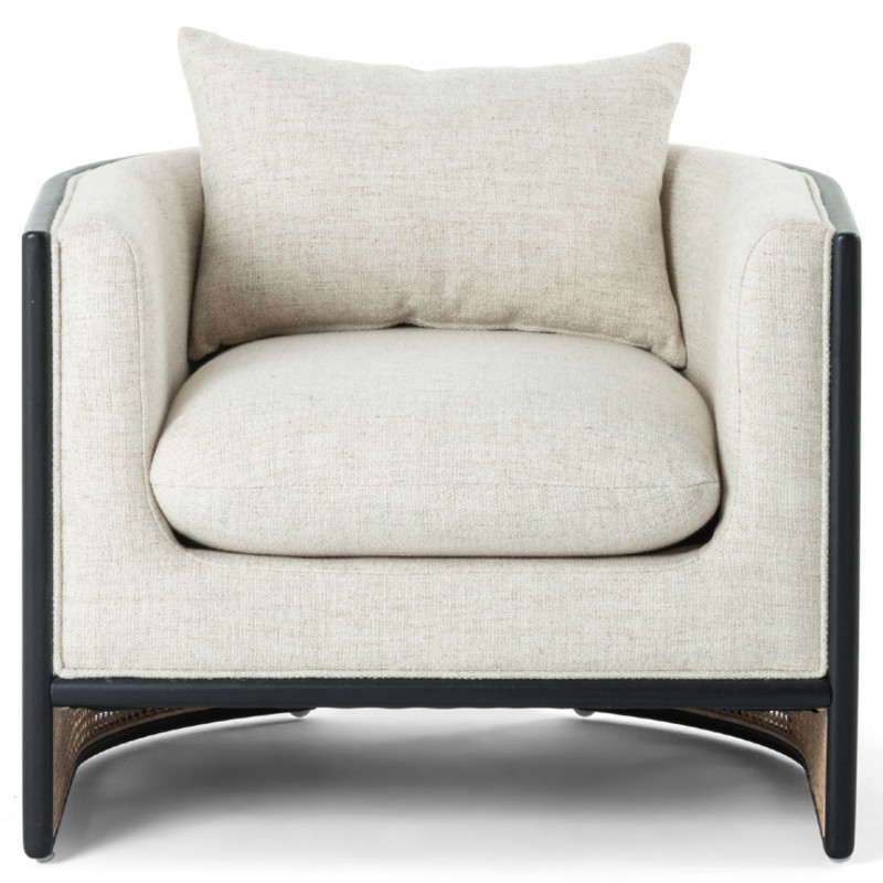 Jun Modern Cream Performance Upholstered Cushion Black Wood Cane Arm Chair