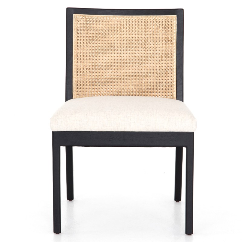 Annette Modern Classic Black Cane Wood Frame White Performance Dining Side Chair