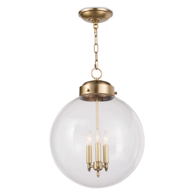Globe French Clear Glass Bronze Metal Pendant