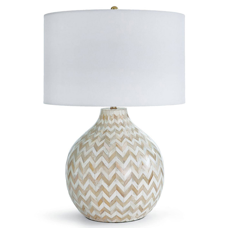 Global Bazaar Natural Bone Chevron White Shade Bedside Table Lamp