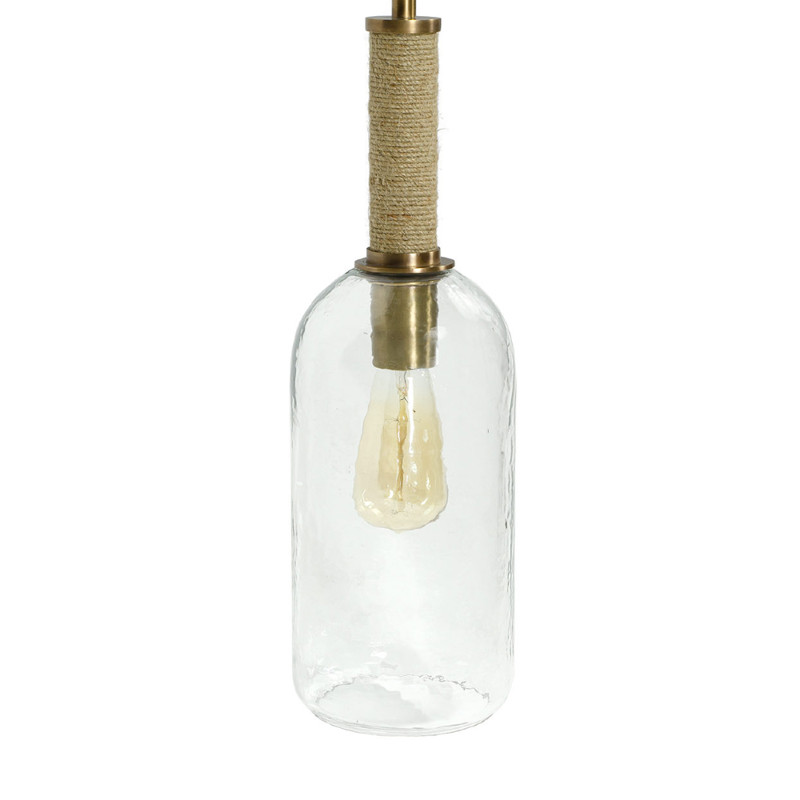 Palecek Bronson Updated Traditional Long Clear Glass Antique Brass Single Pendant