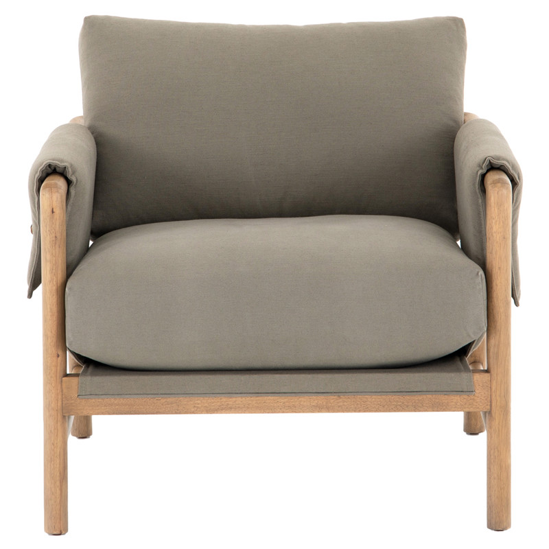 Damian Mid Century Modern Olive Upholstered Brown Wood Living Room Arm Chair