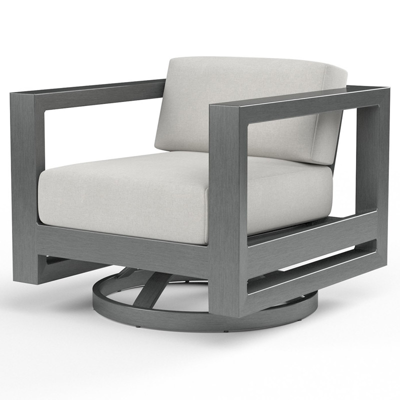 Finn Mid Century Grey Sunbrella Swivel Outdoor Lounge Arm Chair