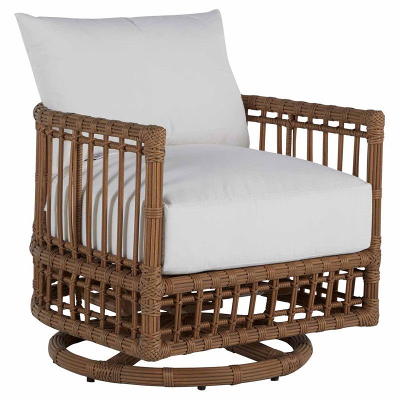 Newport White Performance Rattan Outdoor Barrel Swivel Chair
