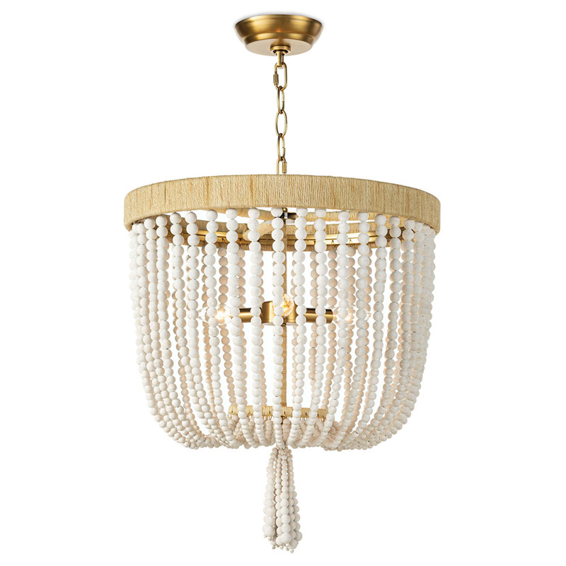 Milos Coastal White Steel Beach Brown Rattan Chandelier