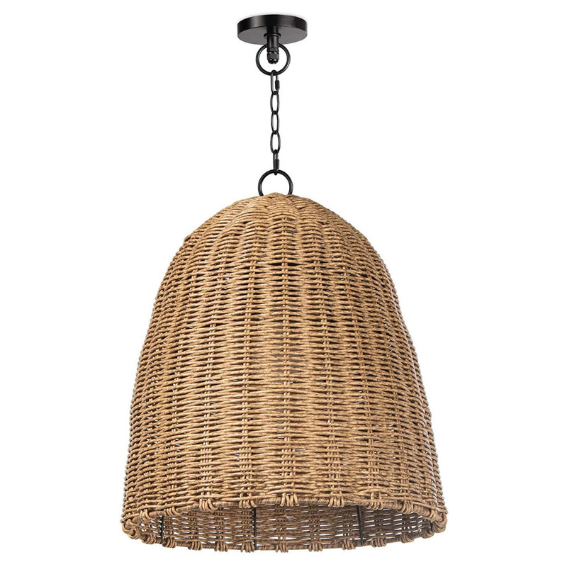 Beehive Woven Rattan Black Metal Outdoor Pendant - Small by Regina Andrew
