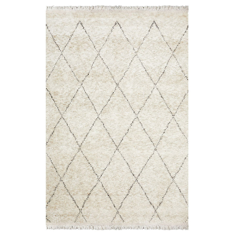 Sanaya Moroccan Linen Beige Wool Diamond Patterned Hand Knotted Rug - 5'x8'