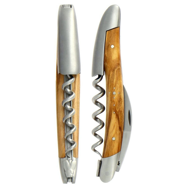 Forge de Laguiole Modern Silver Stainless Steel Olive Wood Handle Corkscrew