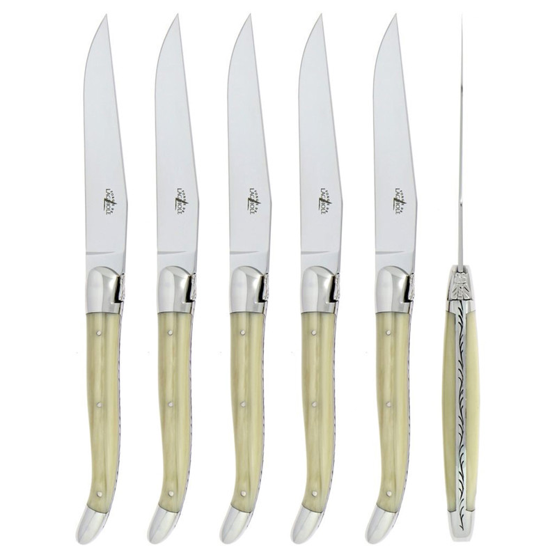 Forge de Laguiole Silver Stainless Steel Acrylic Handle 6 Piece Steak Knife Set