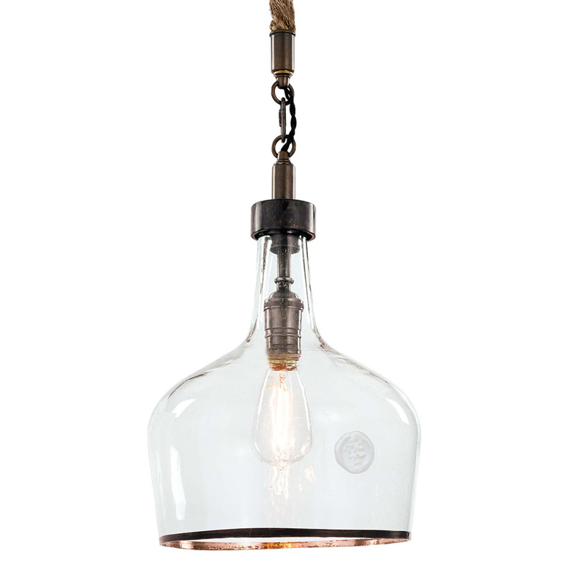 Demi John Modern Classic Brown Jute Rope Glass Pendant - Small
