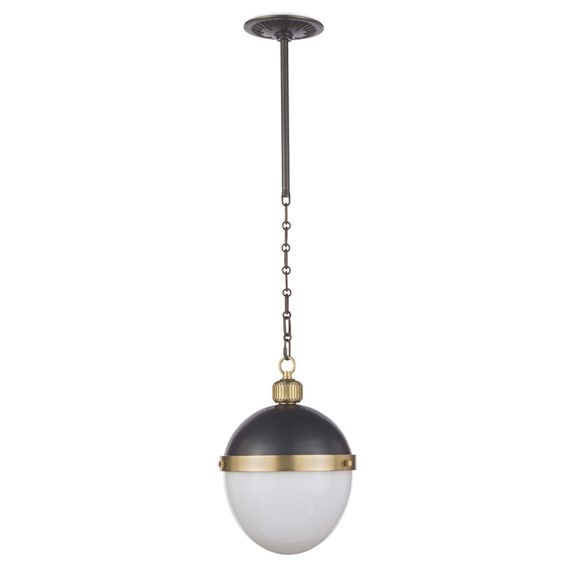 Otis Modern Frosted White Glass Black Brass Pendant - Small