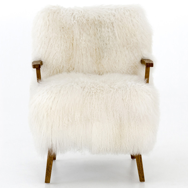 Everleigh Rustic Lodge White Fur Natural Oak Living Room Arm Chair