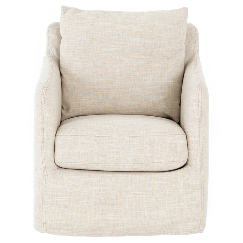 Dayana Modern Classic Ivory Upholstered Eucalyptus Plywood Frame Swivel Arm Chair