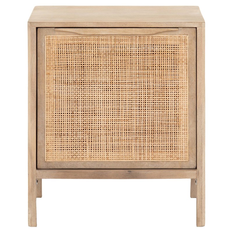 Rhian Coastal Natural Woven Cane Mango Wood Removable Shelf Right Facing Nightstand