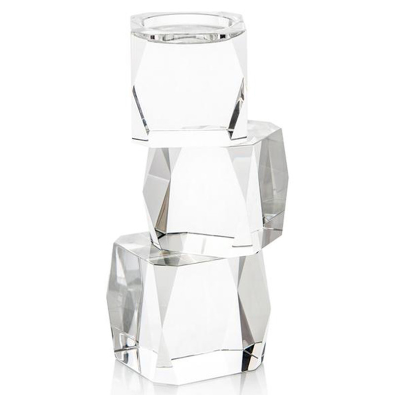 John-Richard Crystal Cubist Modern Classic Clear Crystal Candleholder - Small
