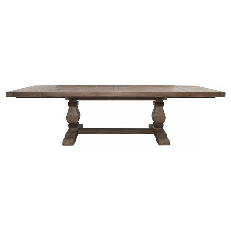 Becille French Brown Pine Wood Rectangular Extendable Dining Table - 84-114"W