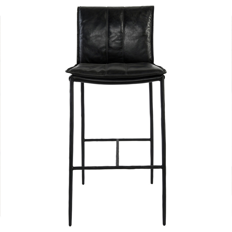 Marissa Industrial Loft Black Upholstered Leather Iron Legs Bar Stool