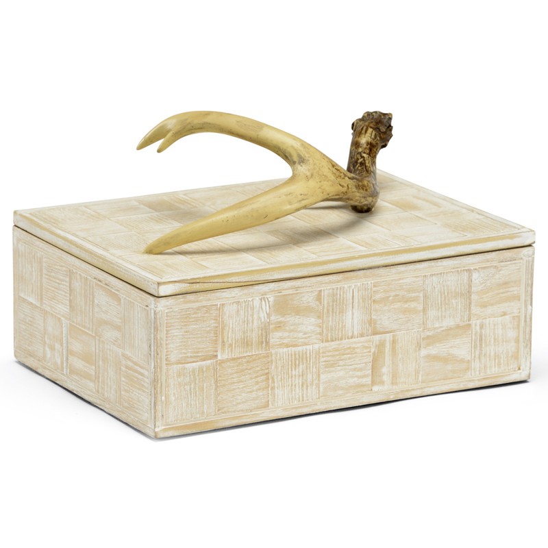 Francisco Rustic White Wood Gold Metal Handle Decorative Box
