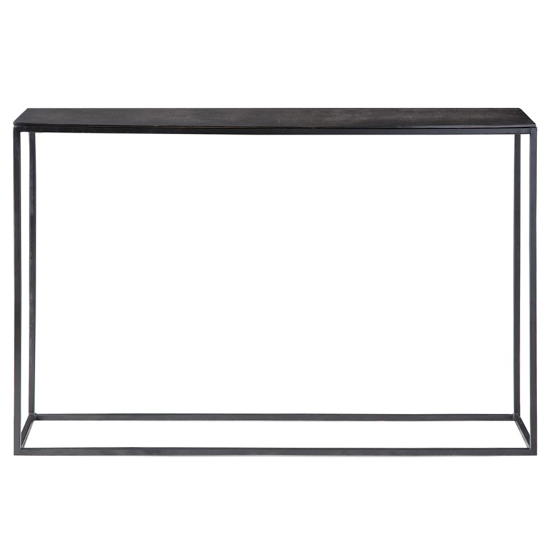 Cora Industrial Cast Textured Aluminum Aged Black Iron Console Table