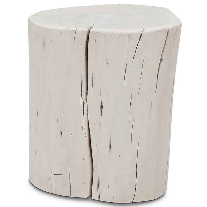Luna Rustic Lodge White Wood Stump Drum Side End Table
