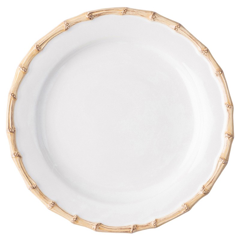 Juliska Natural Bamboo Rim White Ceramic Dinner Plate