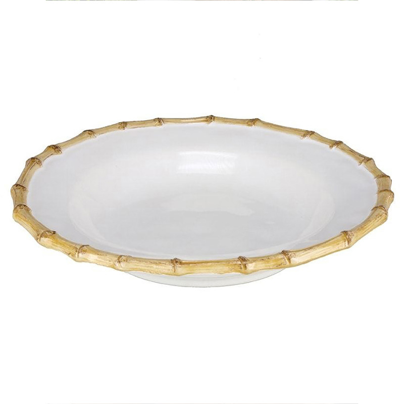 Juliska Natural Bamboo Rim White Ceramic Soup Bowl