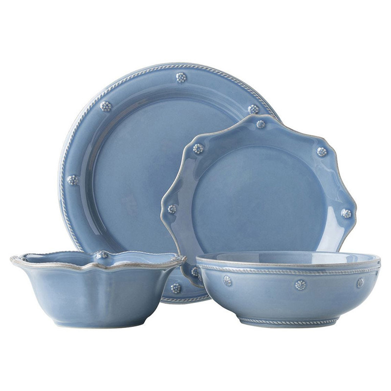 Juliska Berry & Thread Chambray Blue Ceramic 4 Piece Place Setting