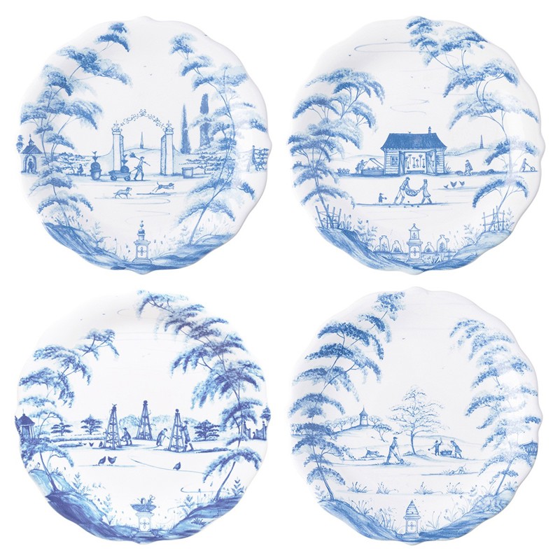 Juliska Country Estate Delft Blue Ceramic Party Plates - Set of 4