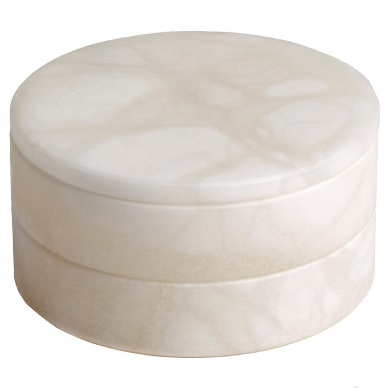 Suri Modern Natural White Alabaster Round Swivel Decorative Box