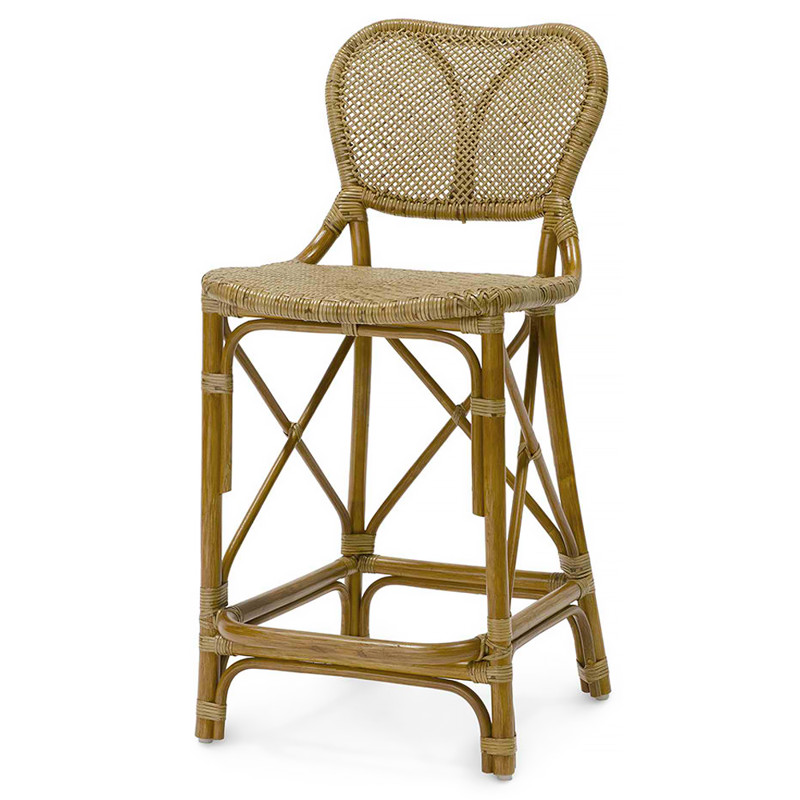 Palecek Jordan Coastal Beach Brown Woven Rattan Counter Stool