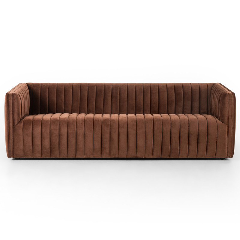 Leo Modern Classic Auburn Velvet Channel Tufted Sofa - 88"